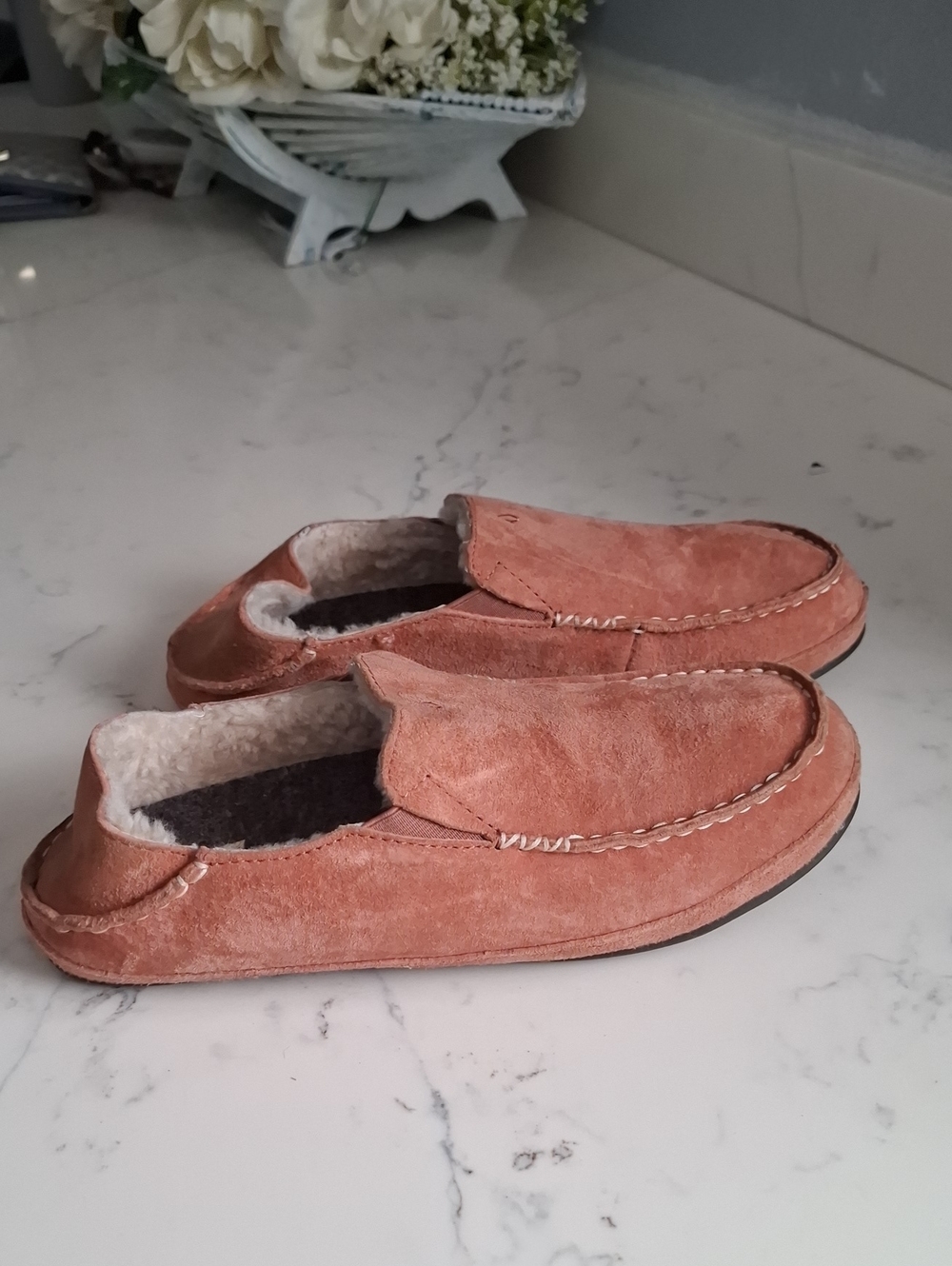OluKai Womens Suede Slip-On Shoes in Rose